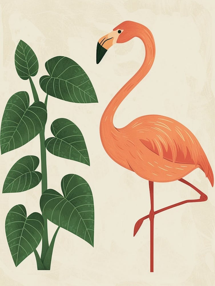 Jamess Flamingo And Philodendrons Minimalist Illustration 3