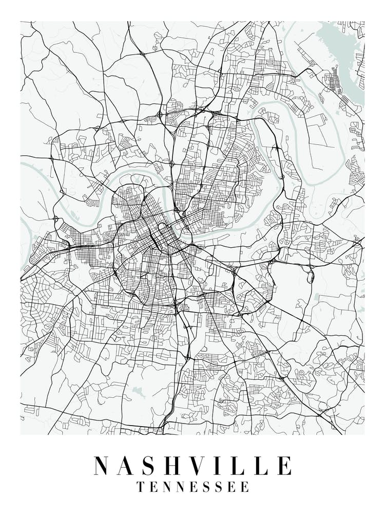Nashville Tennessee Street Map Minimal Color
