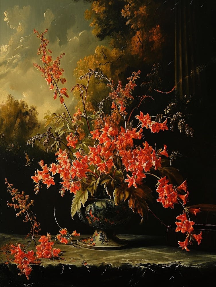 Baroque Floral Still Life Coral Bells 1