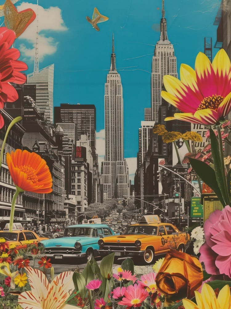 New York City   Floral Retro Collage Style 4
