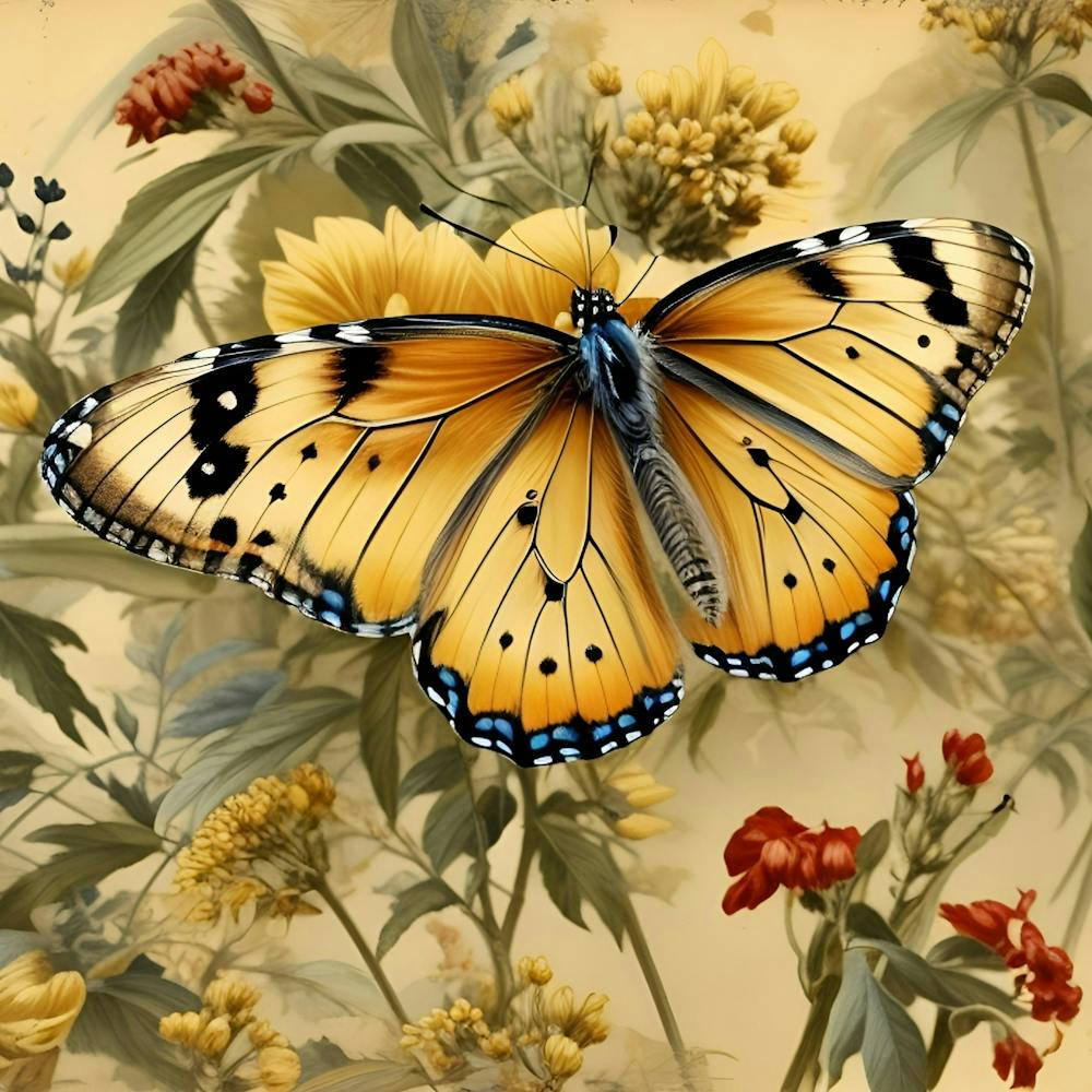 Butterfly On Flowers Wall Art