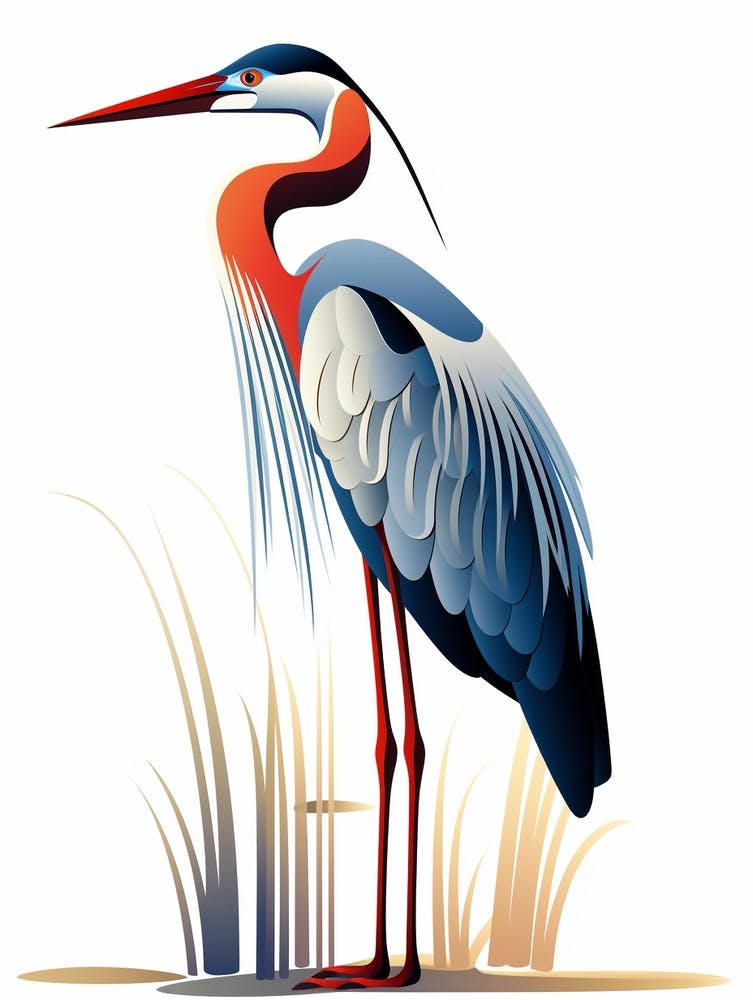 Colourful Geometric Bird Great Blue Heron 1
