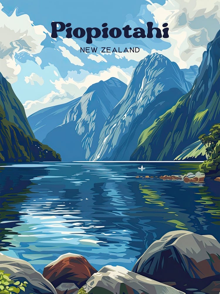 Milford Sound New Zealand Fiord Travel Illustration