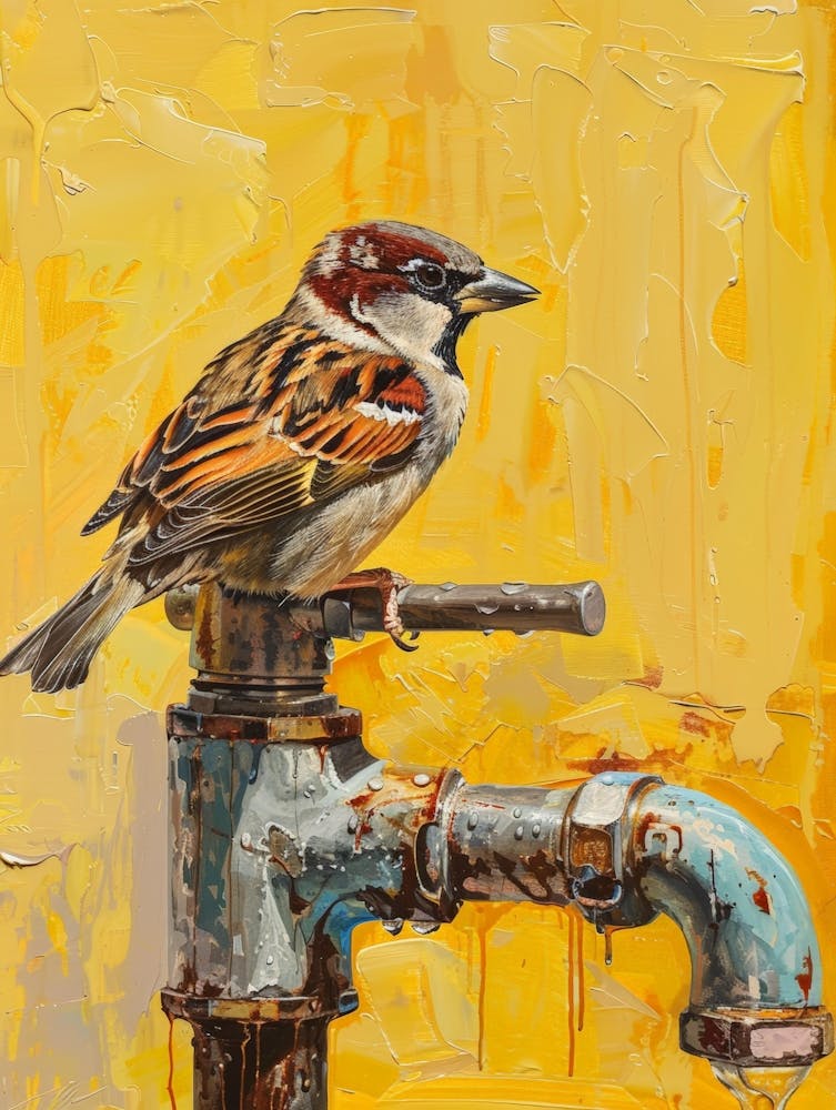 Sparrow On Faucet