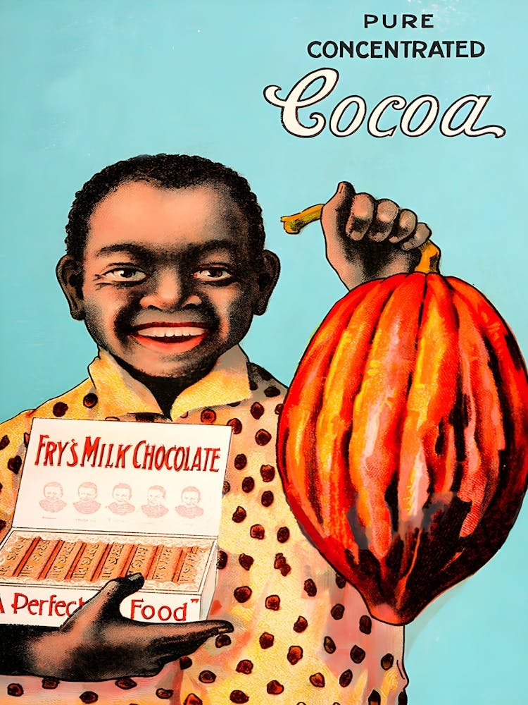 Pure Concentrate Cocoa, Boy with Cocoa Fruit and Box of Chocolate, Funny Advertisement