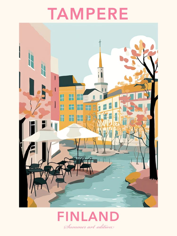 Tampere, Finland, Flat Pastels Tones Illustration 4 Poster