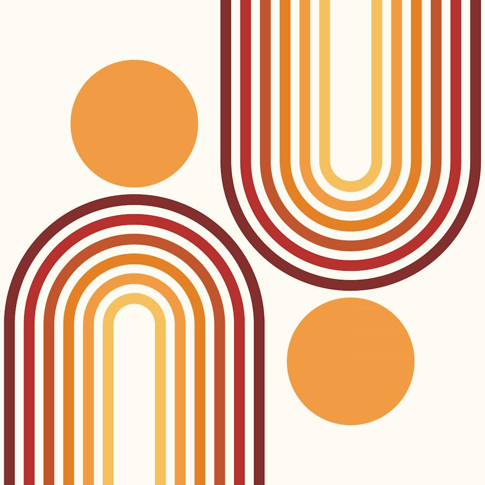 Mid Century Modern Geometric Rainbow And Sun Abstract A2 In Retro Vibes 02