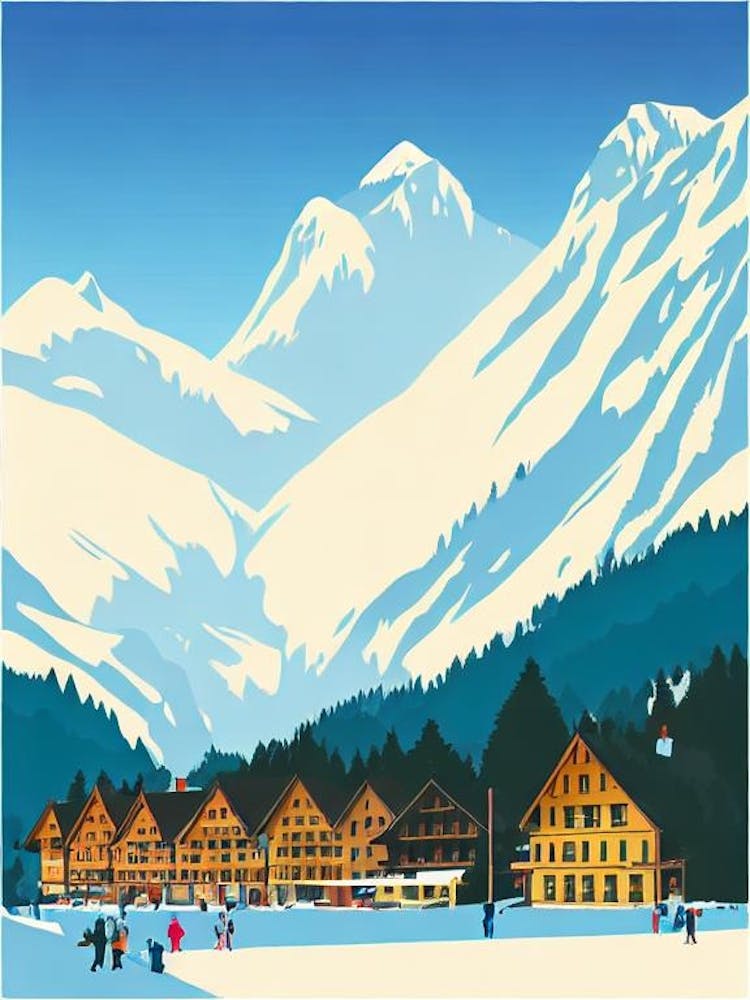 Mayrhofen 2, Austria Midcentury Vintage Skiing Poster