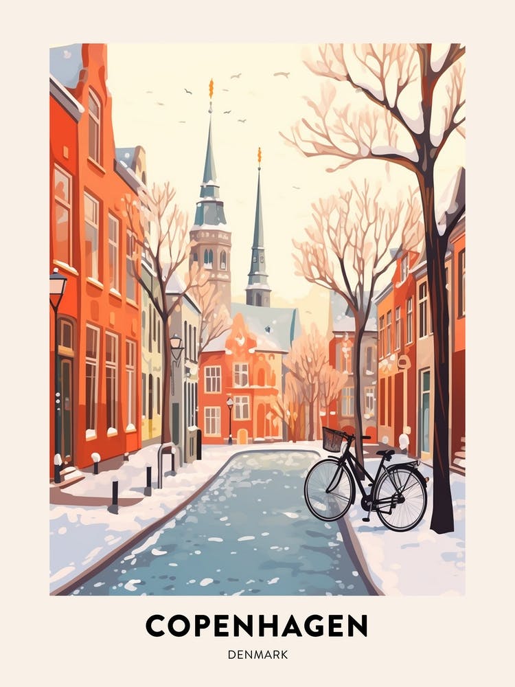 Vintage Winter-Reiseposter Kopenhagen Dänemark 4