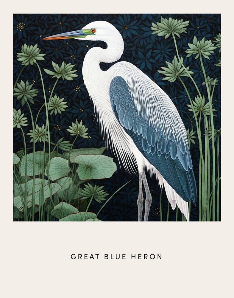 Ohara Koson Inspired Bird Painting Great Blue Heron 4 Poster
