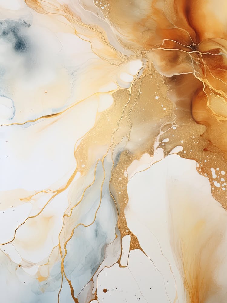 Ochre And White Flow Asbtract Painting 1
