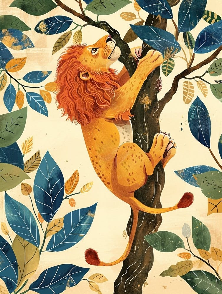 Afrikanischer Löwe klettert auf einen Baum Illustration 2