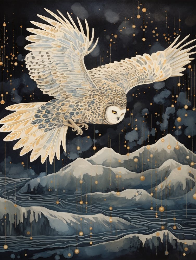 Snowy Owl 3 Gold Detail Painting