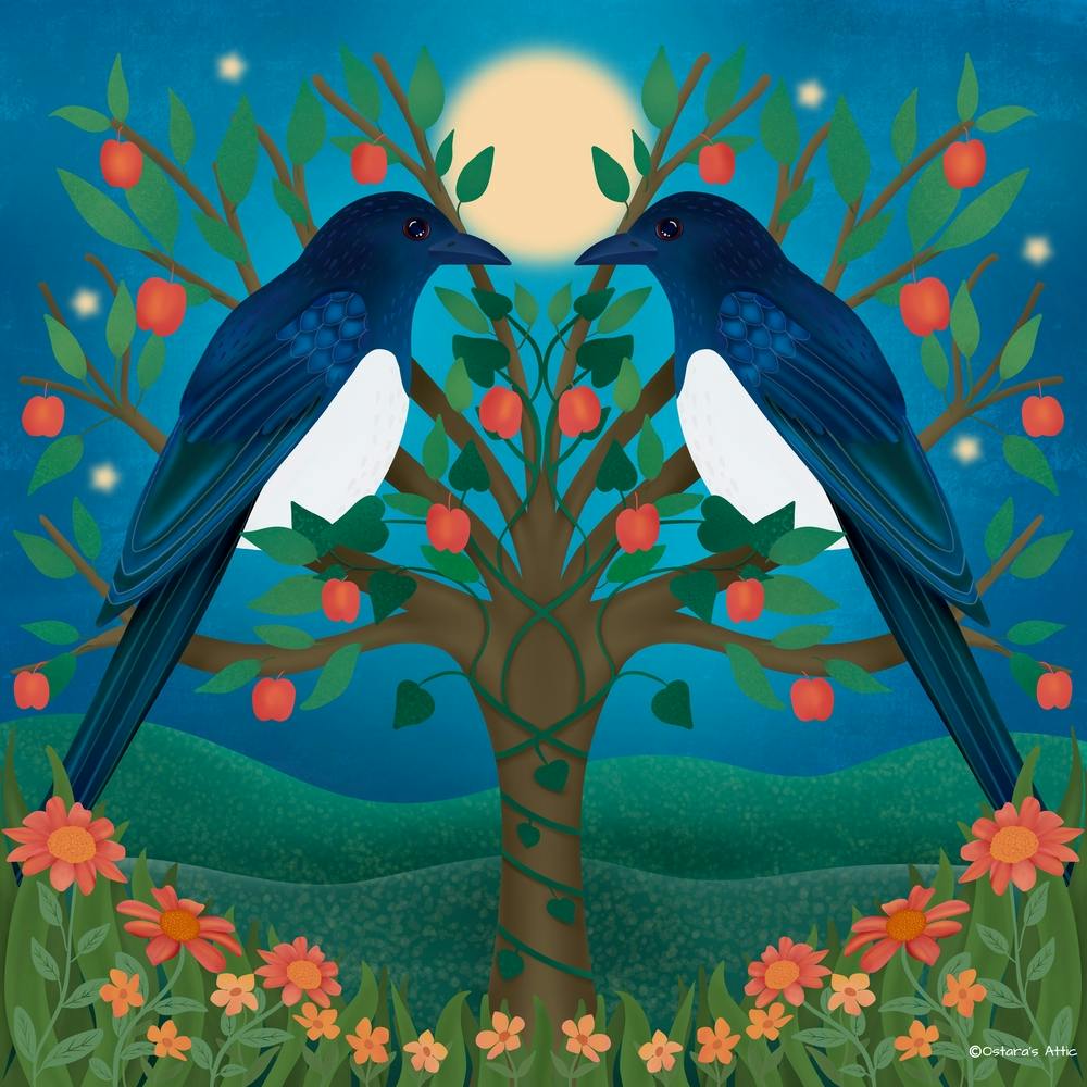 Magpies Under The Moon Square