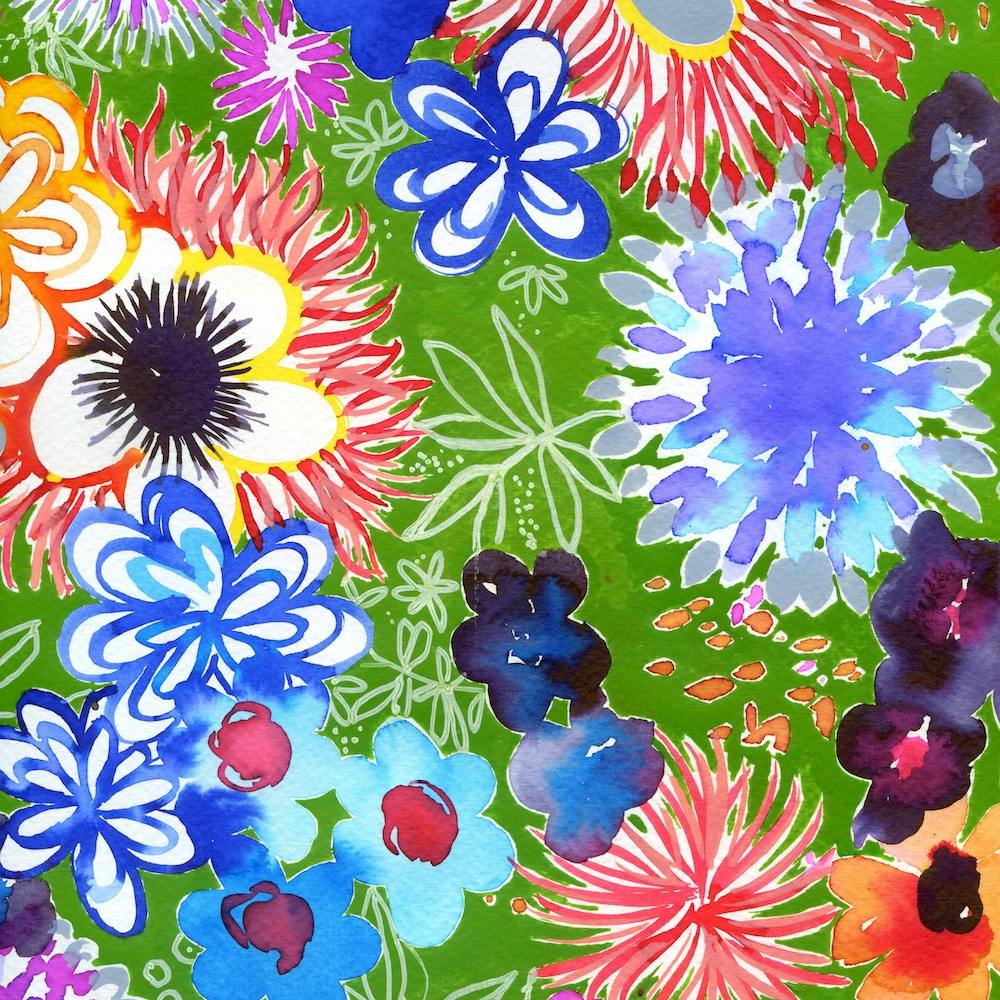 Watercolor Flowers with Blue Flowers