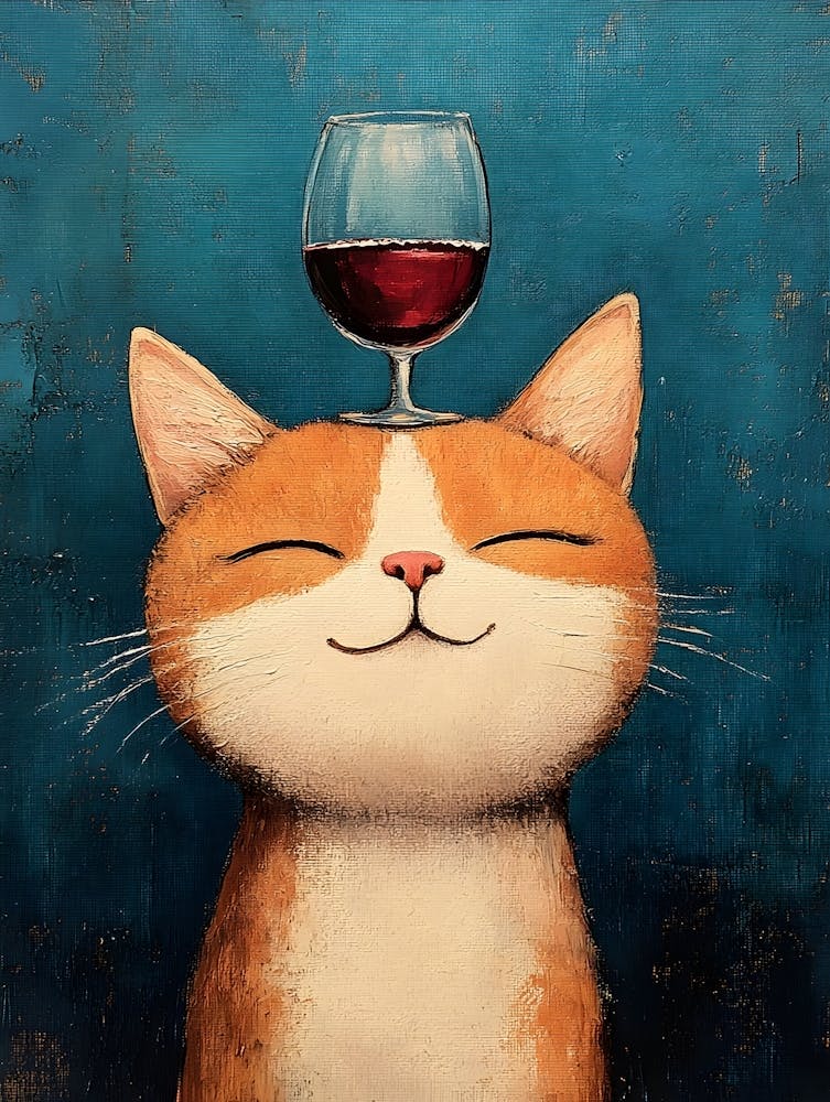 Katze balanciert Wein 2