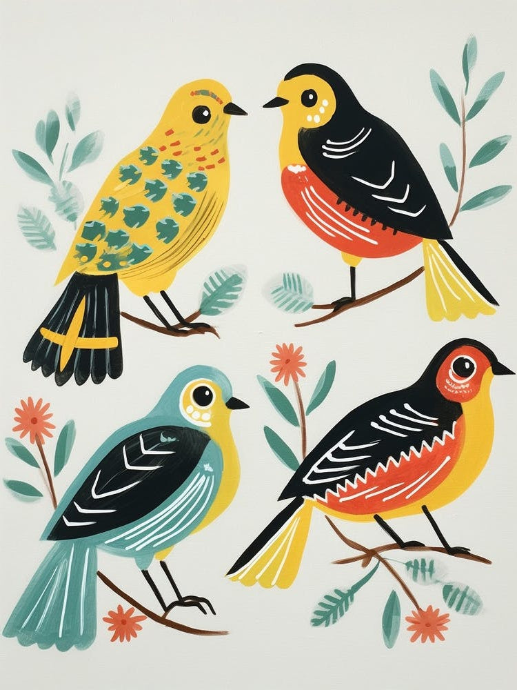 Folk Style Bird Painting Yellowhammer 1