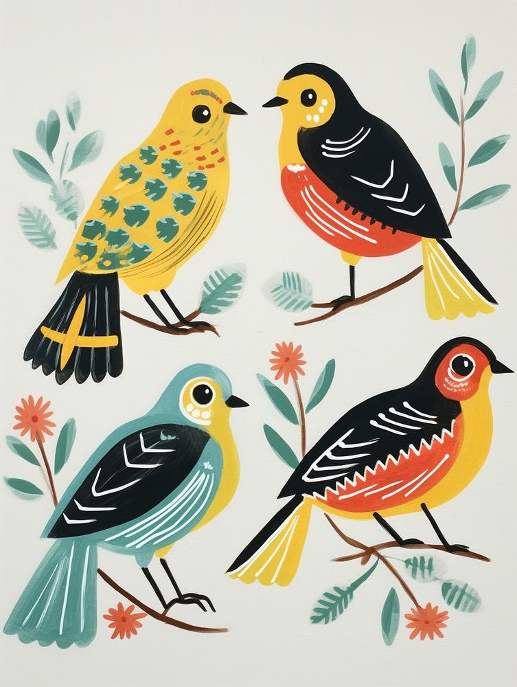 Folk Style Bird Painting Yellowhammer 1