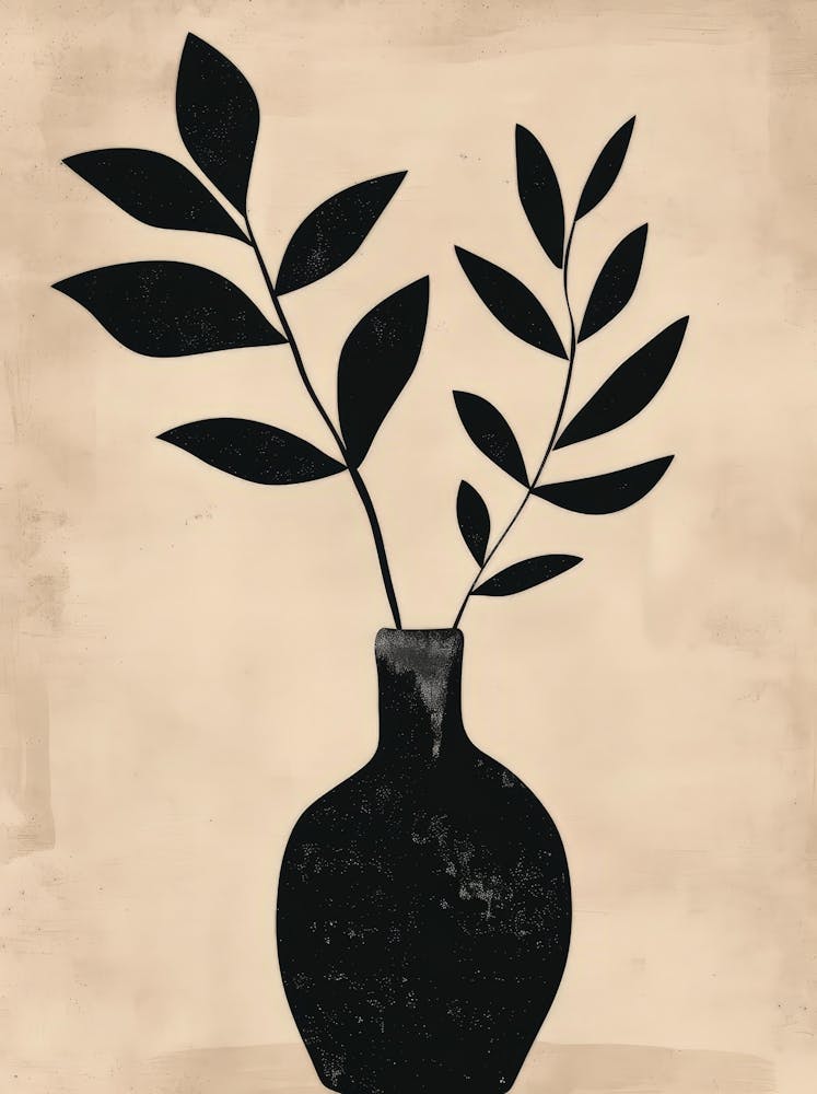 Black Vase With Leaves