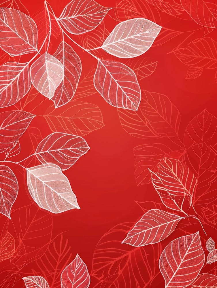 Autumn Leaves On Red Background