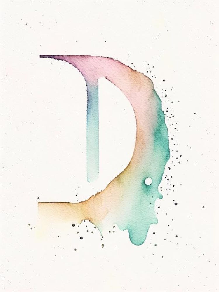 D, Letter, Alphabet Minimalist Watercolour 1