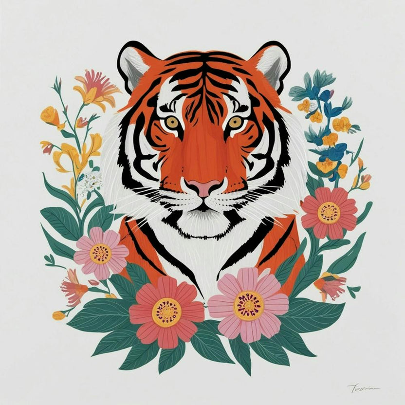 Tiger With Flowers