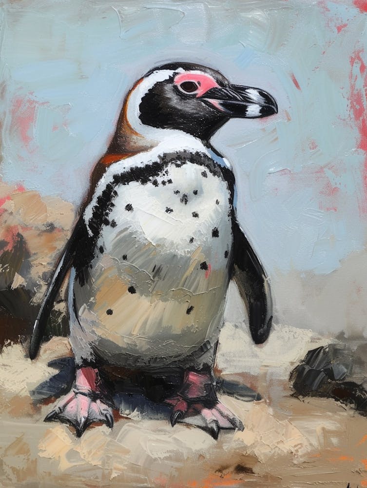 African Penguin Livingston Island Oil Painting 2
