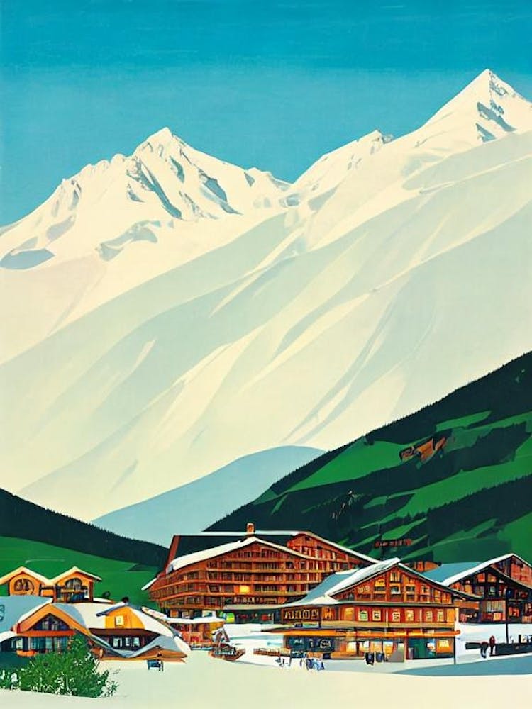 Obertauern 3, Austria Midcentury Vintage Skiing Poster