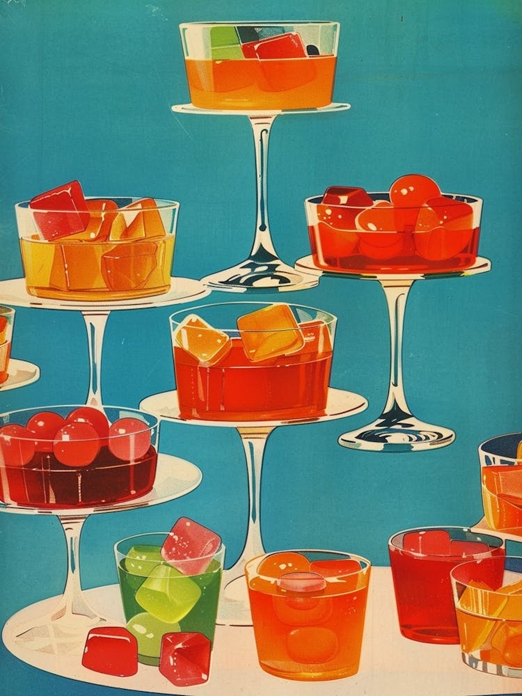 Retro Jelly Dessert Platter Illustration 2