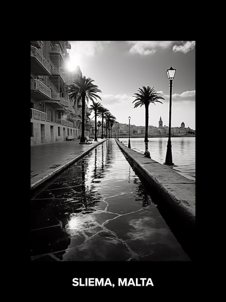 Poster Of Sliema, Malta, Mediterranean Black And White Photography Analogue 3