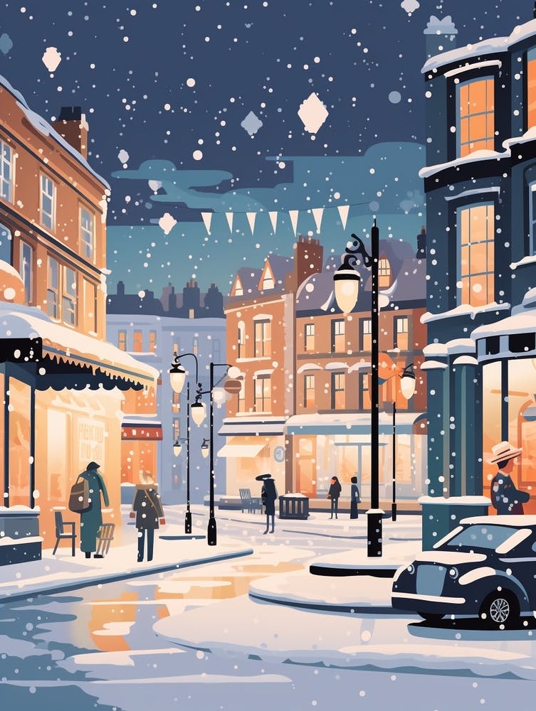 Winter Travel Night Illustration Newcastle United Kingdom 1