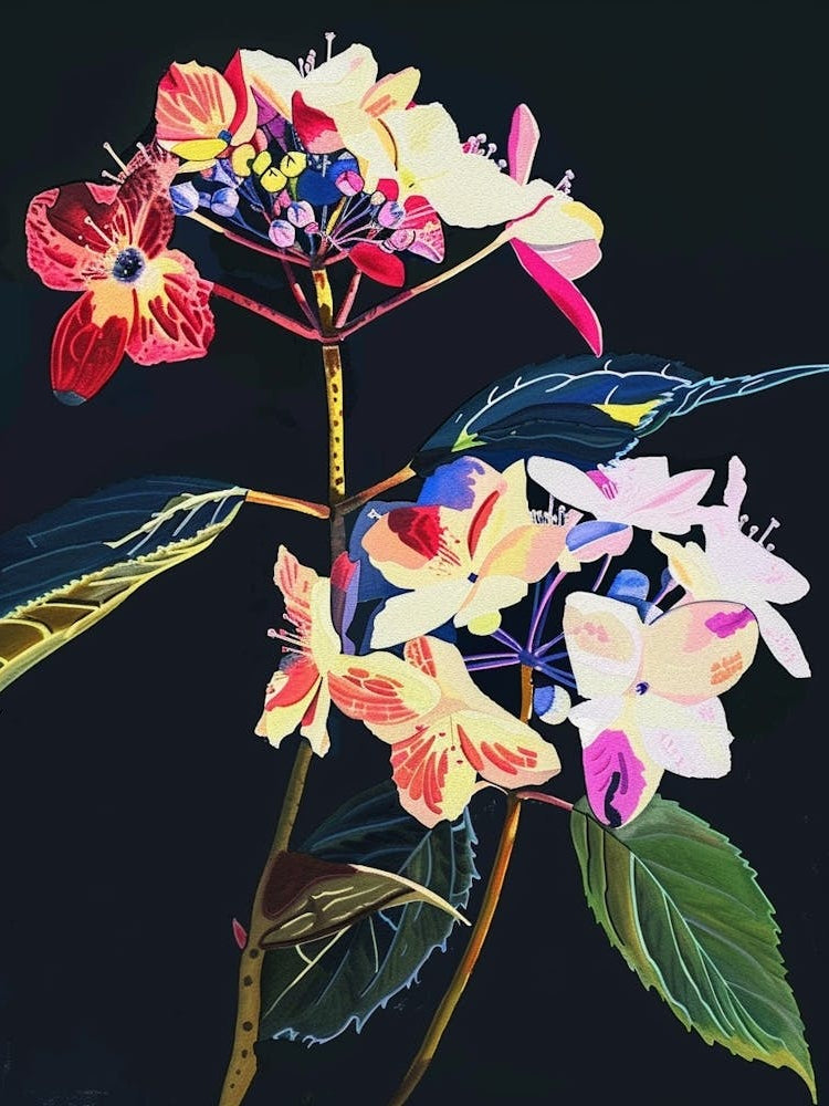 Neon Flowers On Black Hydrangea 3