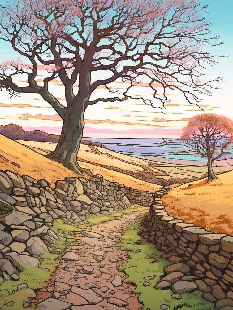 Hadrians Wall Path England Hike Illustration