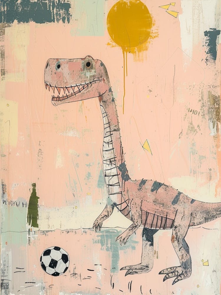 Graffiti Scribble Style Dinosaur Playing Football 2