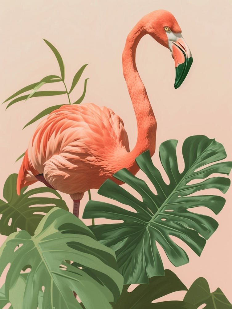 Jamess Flamingo And Monstera Deliciosa Boho Print 3