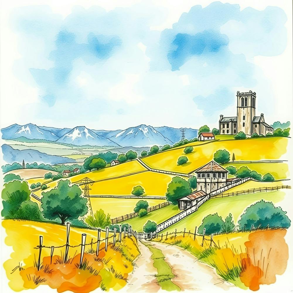 Watercolor Landscape With Church