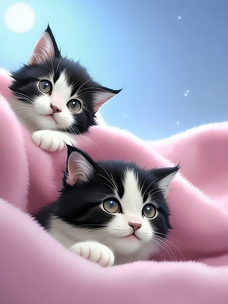 Fluffy Adorable Kittens On Pink Blanket