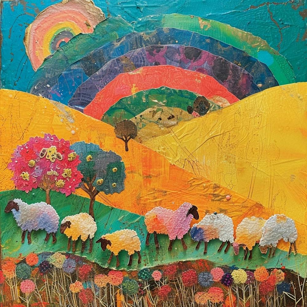 Kitsch Regenbogen-Schaf-Collage