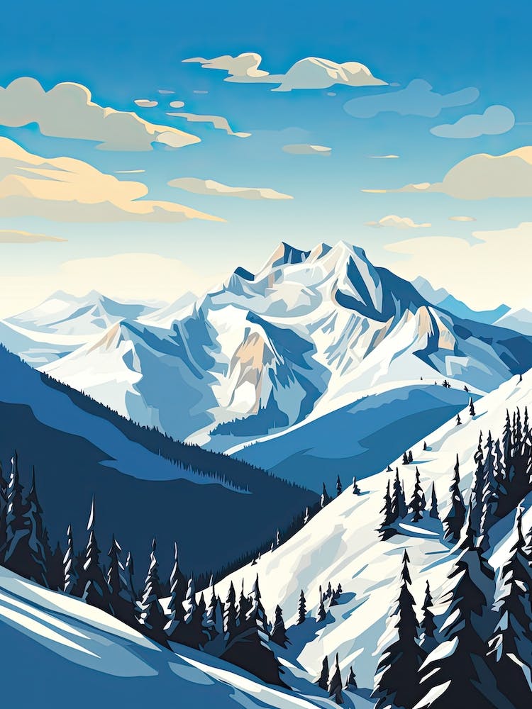 Whistler Blackcomb   British Columbia, Canada, Ski Resort Illustration 3 Simple Style