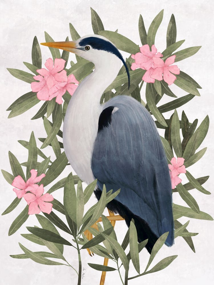 Heron and flowers