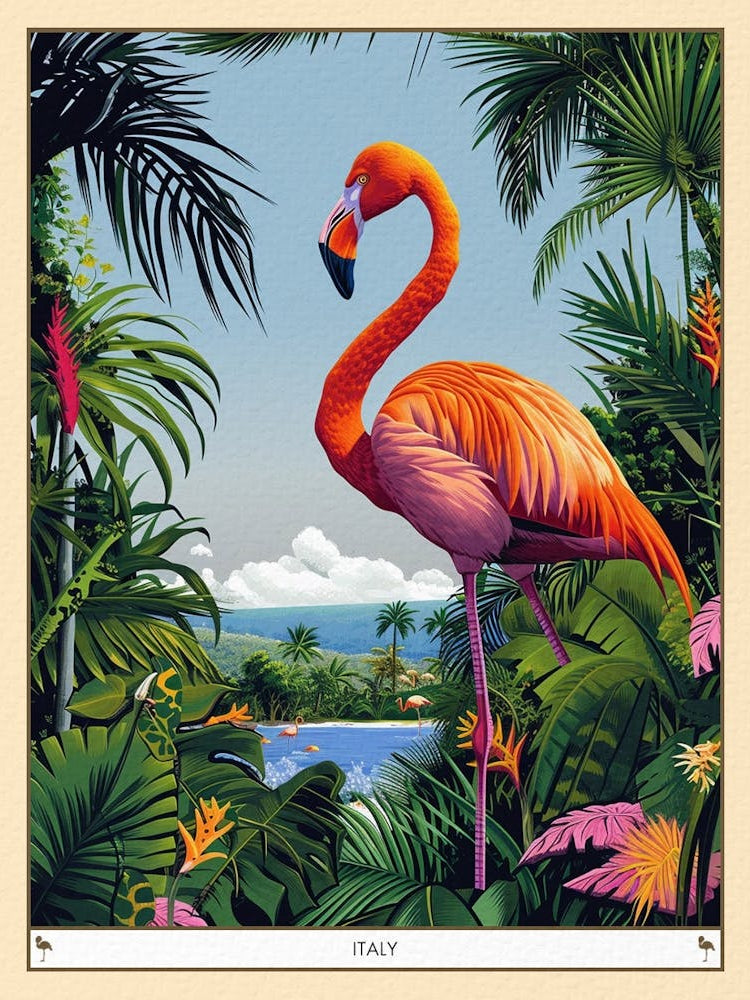 Greater Flamingo Italy Tropical Illustration 3 Poster