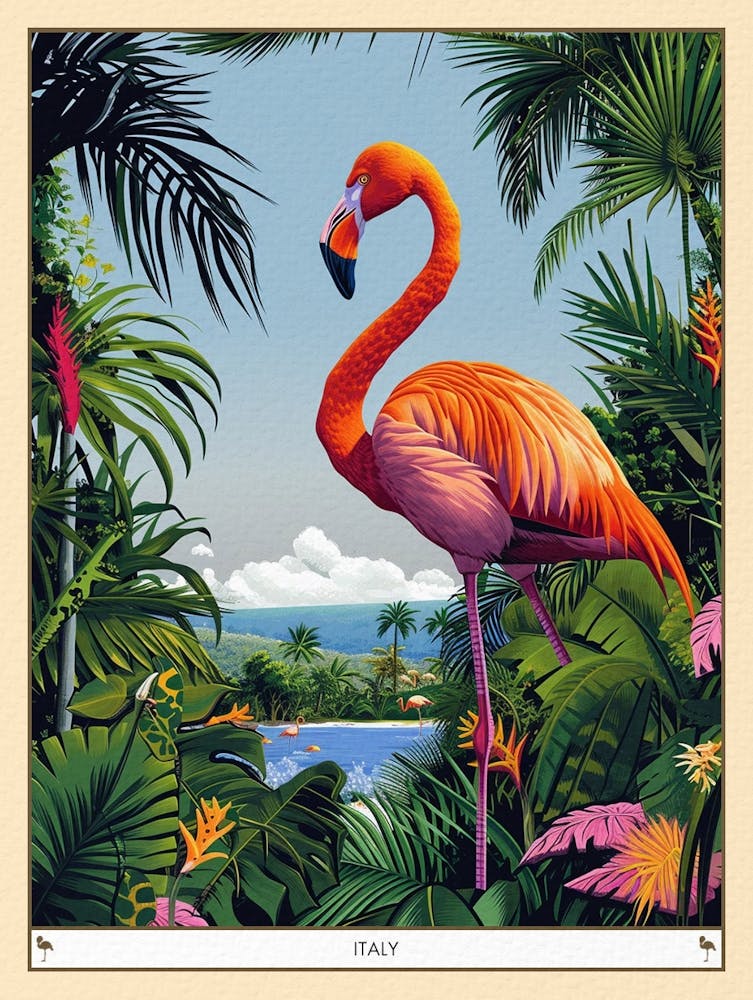 Greater Flamingo Italy Tropical Illustration 3 Poster