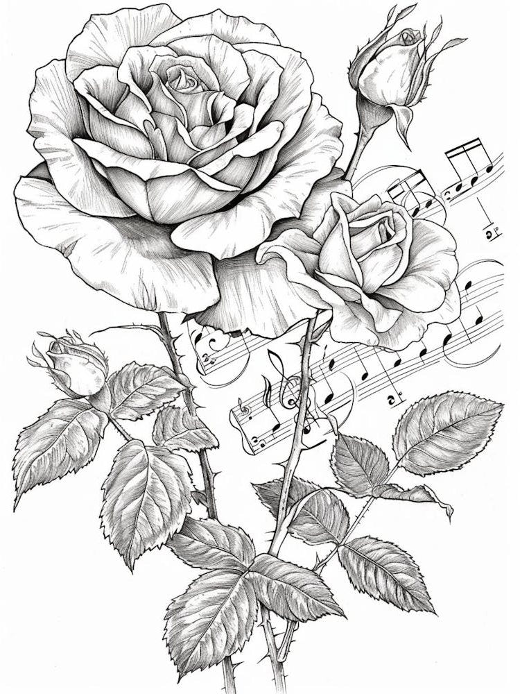 Rose Musical Line Drawing 4