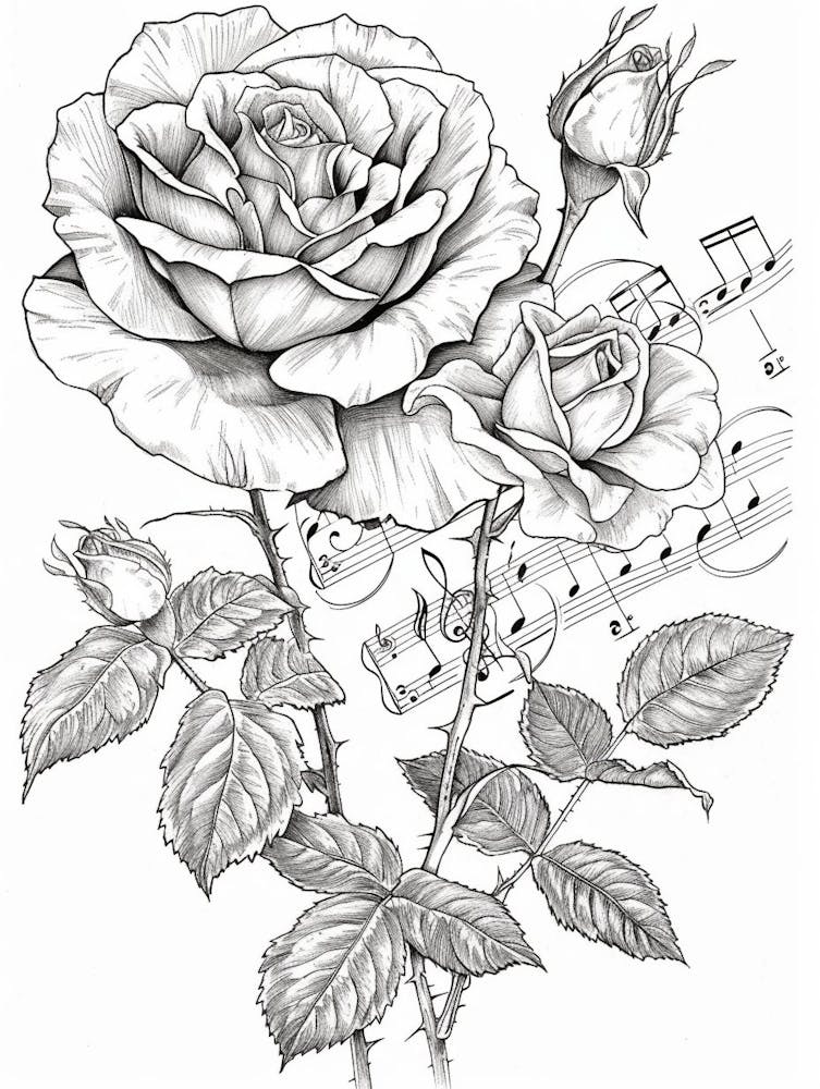 Rose Musical Line Drawing 4