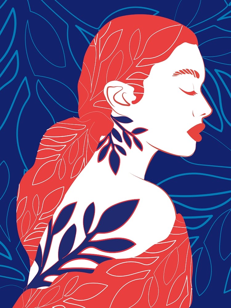 Portrait Of A Woman Red and Blue