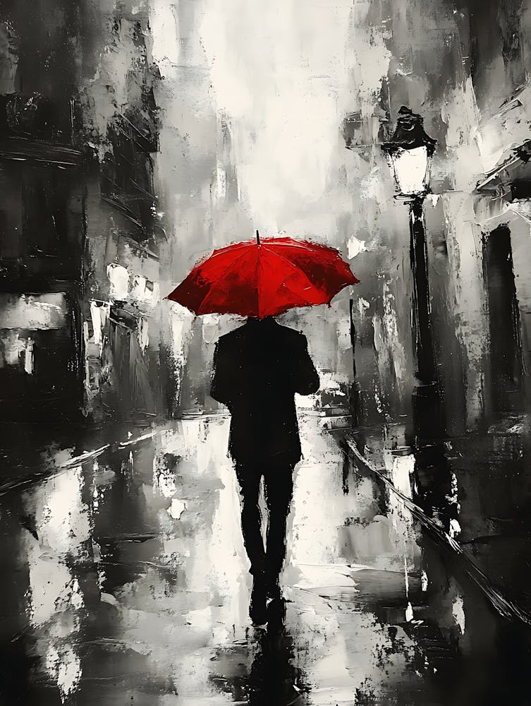 Un Homme au Parapluie Rouge Sous La Pluie 2