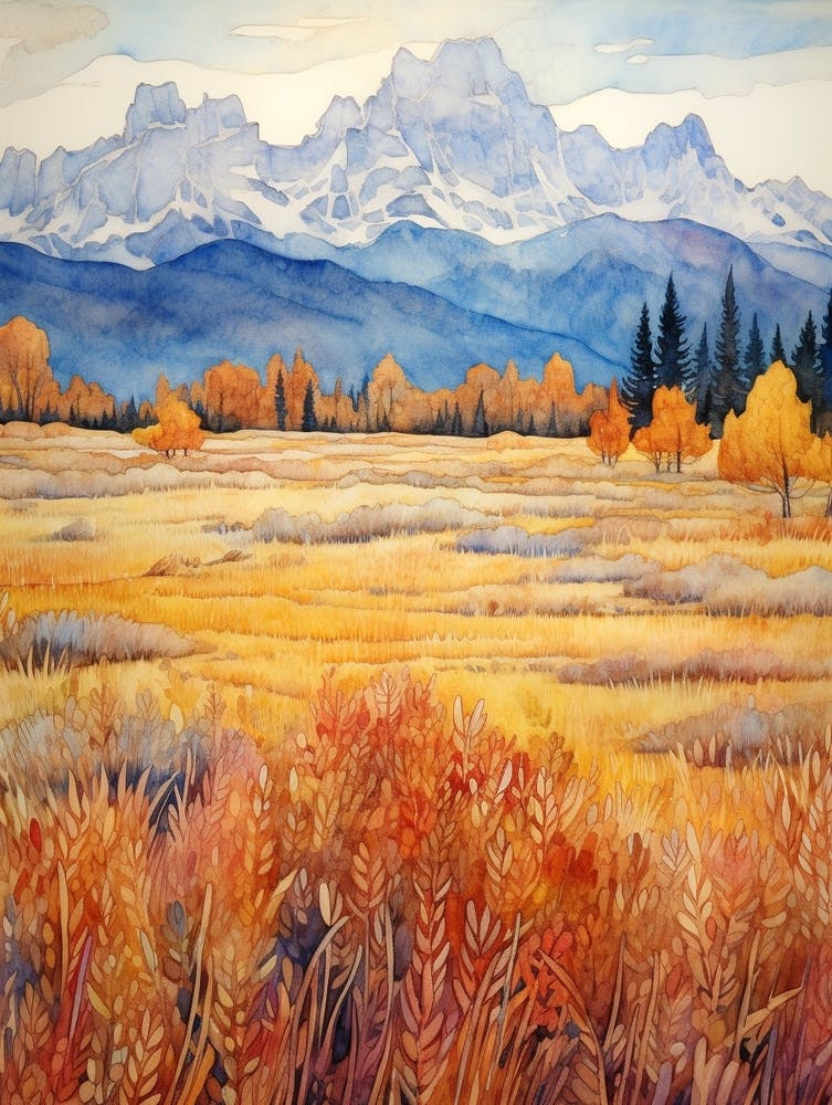 Autumn National Park Painting Grand Teton National Park Wyoming Usa 1