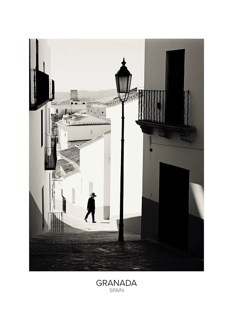 Poster Of Granada, Spain, Black And White Analogue Photography 1