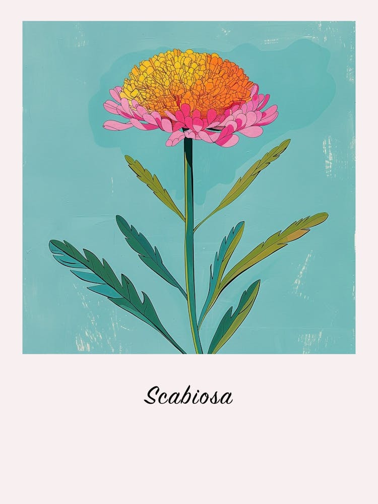 Scabiosa 1 Square Flower Illustration Poster
