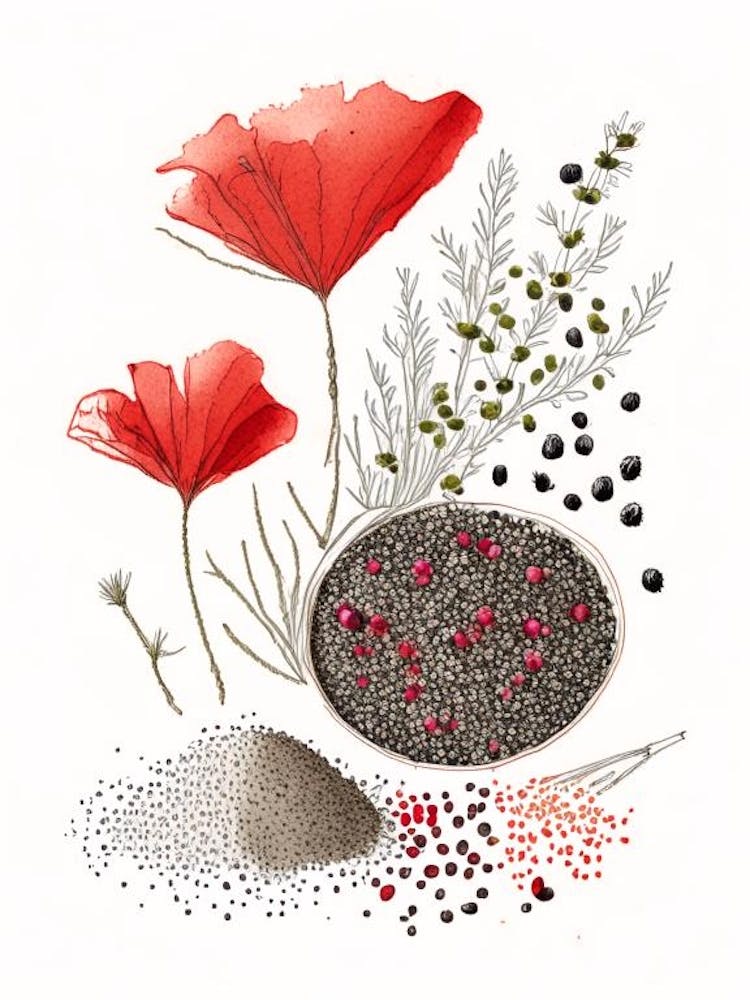 Mohnsamen Gewürze und Kräuter Bleistiftillustration 5